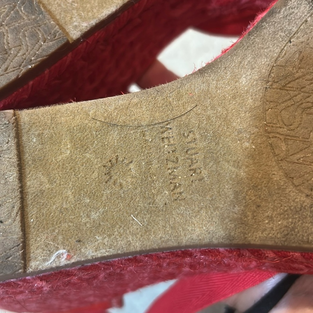 Stuart Weitzman Marguerita canvas wedge red sandals - Picture 10 of 12